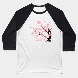 Japanese Sakura Cherry Blossom Tree Pink Petals Ink Drawing Baseball T-Shirt